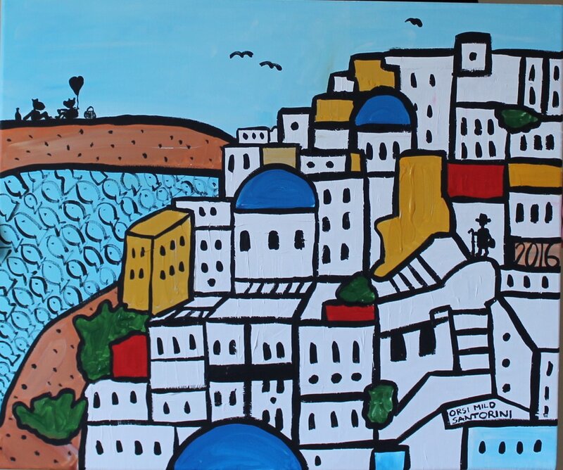 Akrylmålning Santorini av Orsi Mild