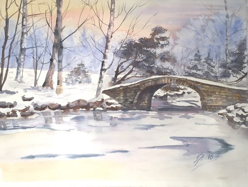 Akvarell Den vackra vintern av Tanya Lundmark