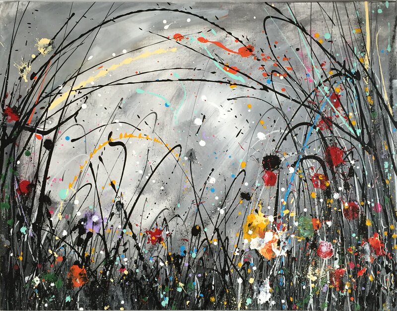 Akrylmålning Poppy Explosion av Joacim Broström • JoacimArt