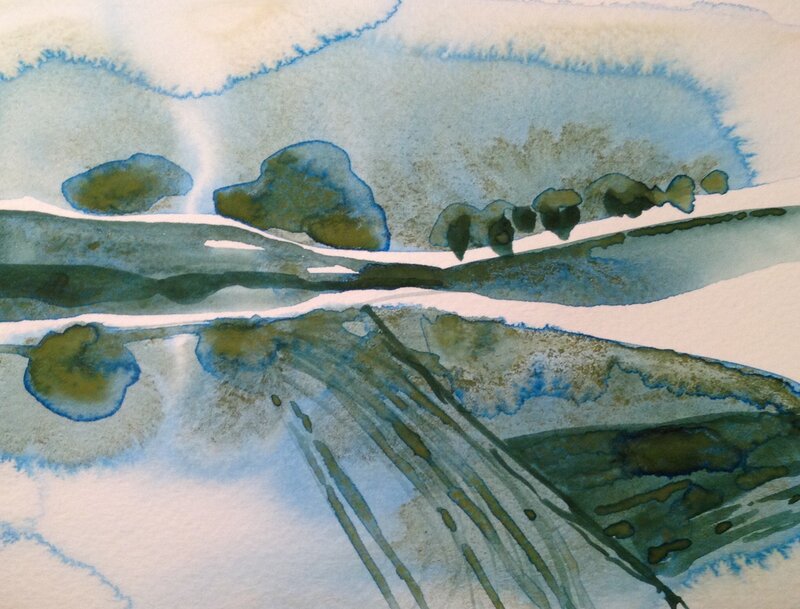 Akvarell Fälten i Roslagen av Susanna Prestor