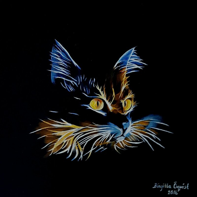 Akrylmålning Katt i neon av Birgitta Öqvist
