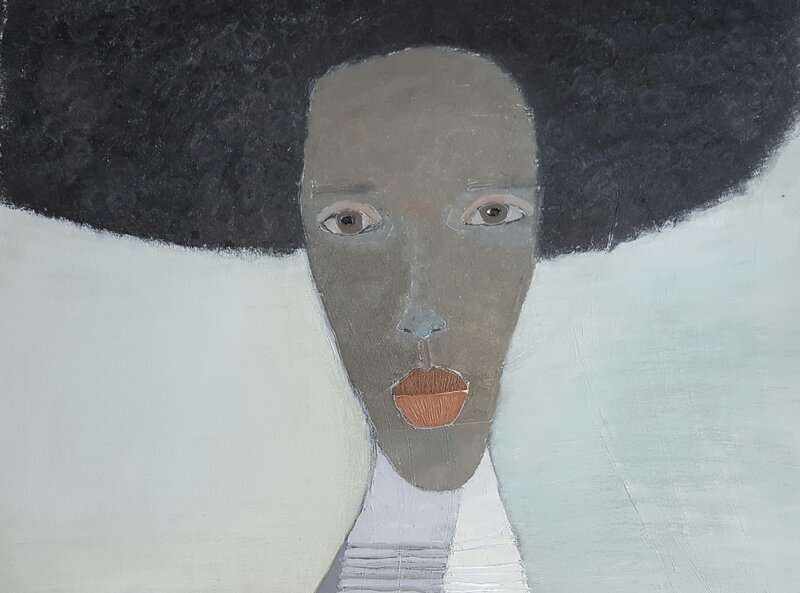 Oljemålning Afrohaired woman av Cecilia Ciscar