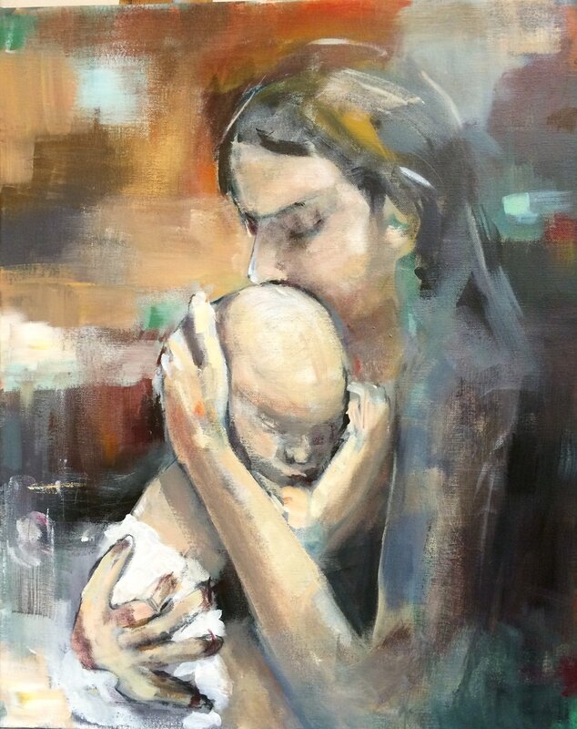 Akrylmålning Moders kärlek av Sirpa Tiderman