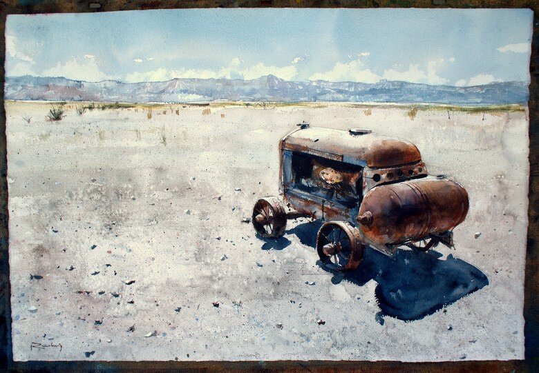 Akvarell Stovepipe Wells, Death Valley av Peter Reuterberg