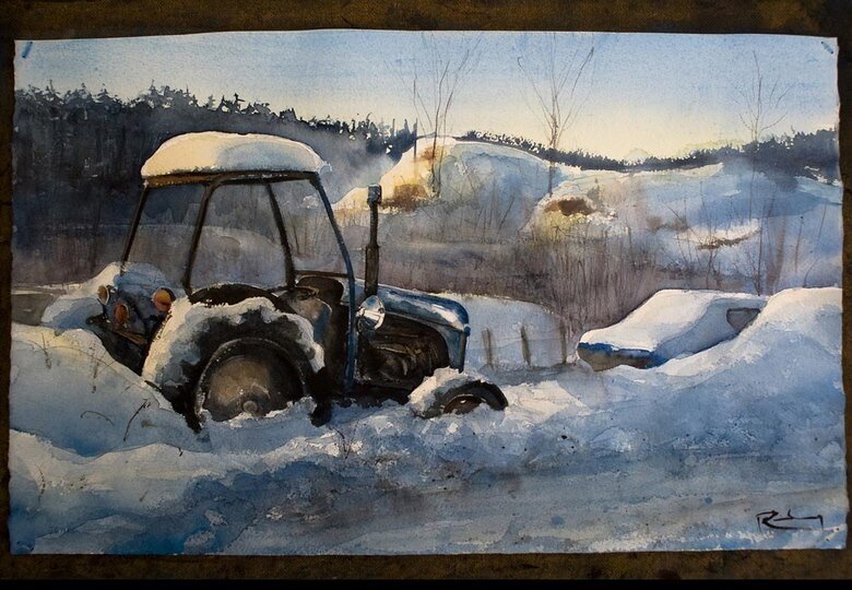 Akvarell Nilssons traktor av Peter Reuterberg