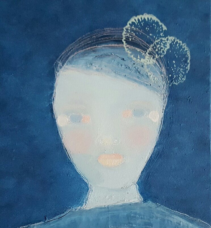 Oljemålning Blue girl av Cecilia Ciscar