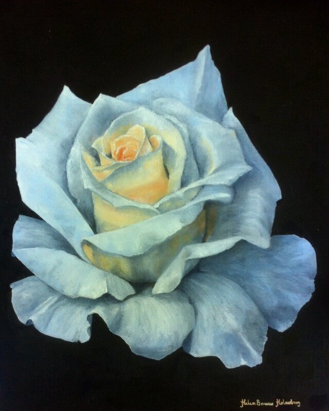 Oljemålning Den vita rosen av Helen Boreson Holmberg
