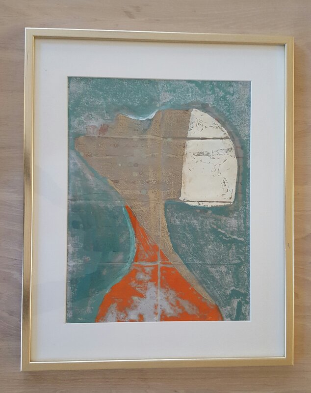 Oljemålning Oilprint with glas, passepartout and frame. av Cecilia Ciscar
