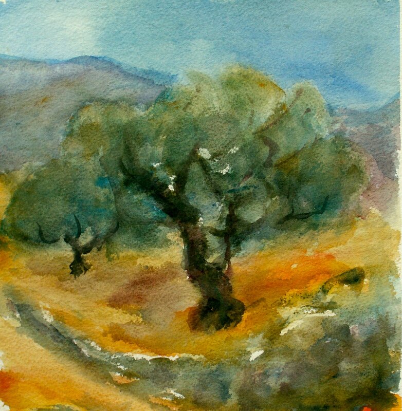 Akvarell Olivträd II av Gunilla Iversen