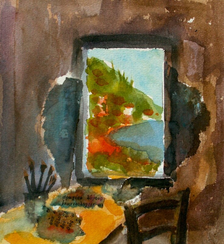 Akvarell Vid fönstret av Gunilla Iversen
