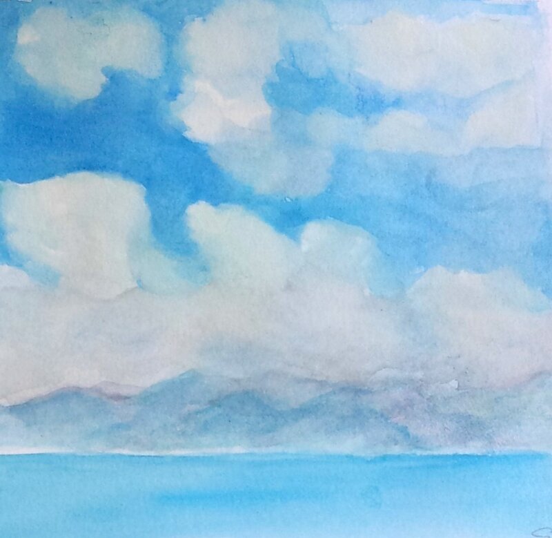 Akvarell Moln över havet I av Gunilla Iversen
