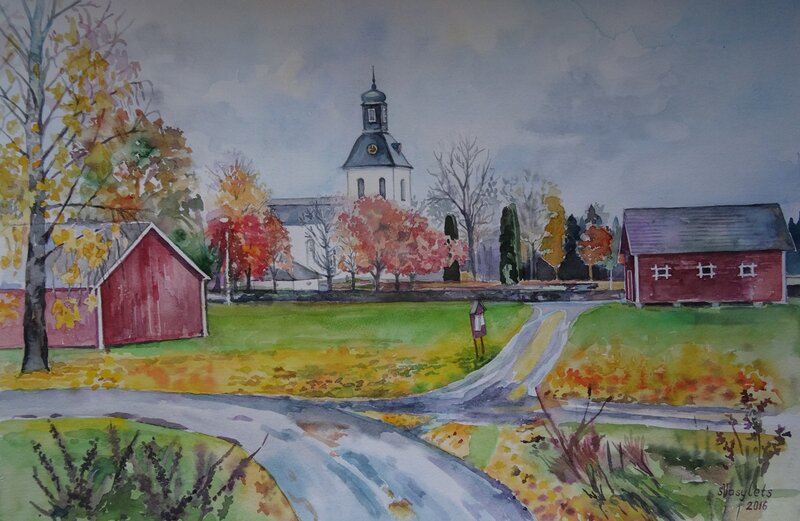 Akvarell Kyrkvägen i Tärnsjö. av Svitlana Vasylets