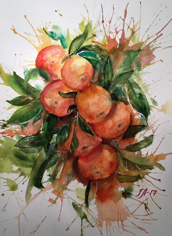 Akvarell Mandariner av Tanya Lundmark