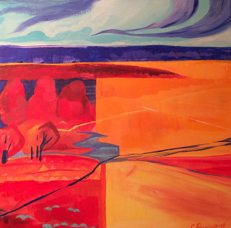 Akrylmålning Rimbofält röd av Susanna Prestor