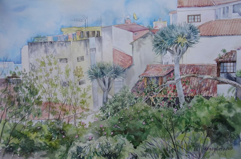 Akvarell Minnen från Teneriffa. La Orotava. av Svitlana Vasylets