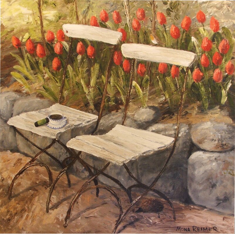 Akrylmålning Café stolar. av Mona Reimer