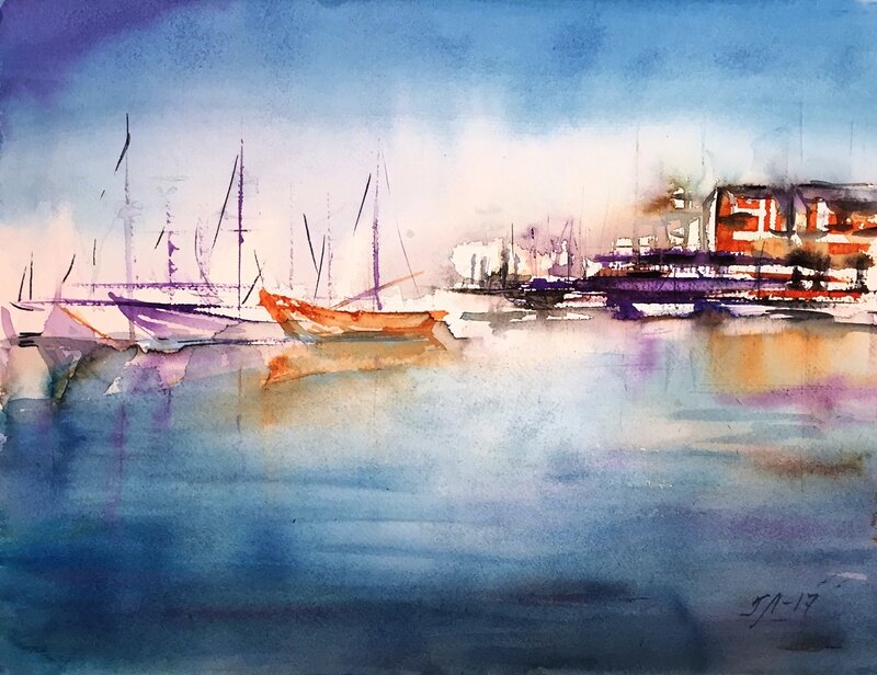 Akvarell Båtar av Tanya Lundmark
