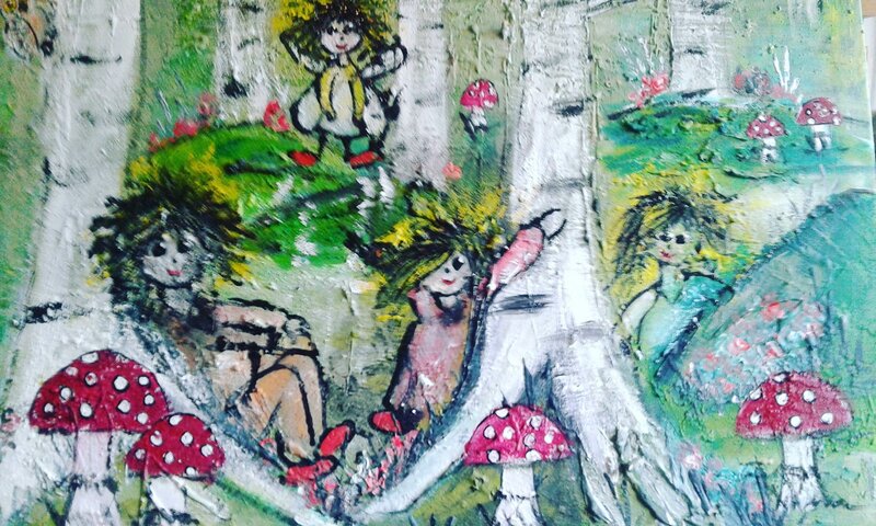 Akvarell Trollbarnen skogen av Annelie Malm
