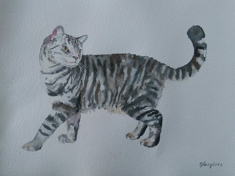 Akvarell Katten av Svitlana Vasylets