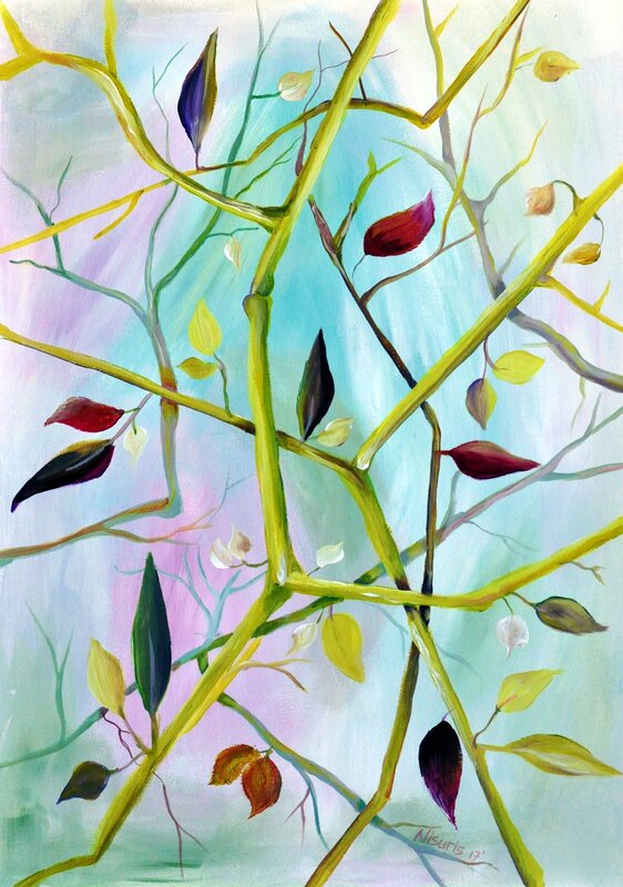 Akrylmålning Realm of green leaves av Sonia Chivarar