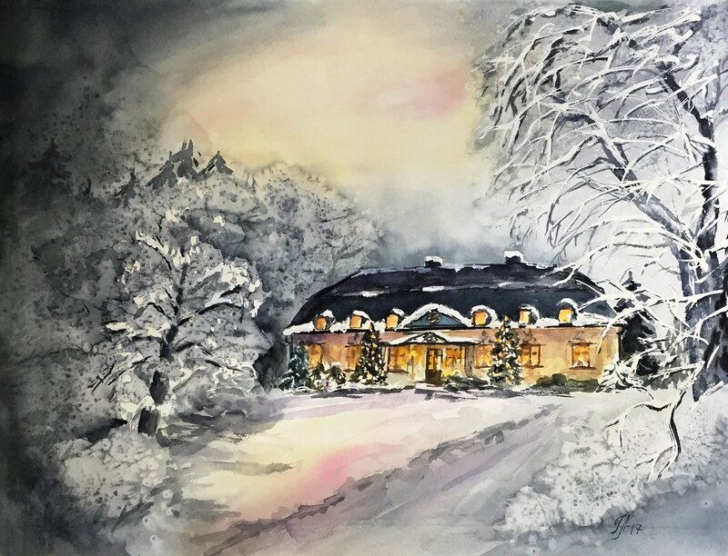 Akvarell En dröm om jul av Tanya Lundmark