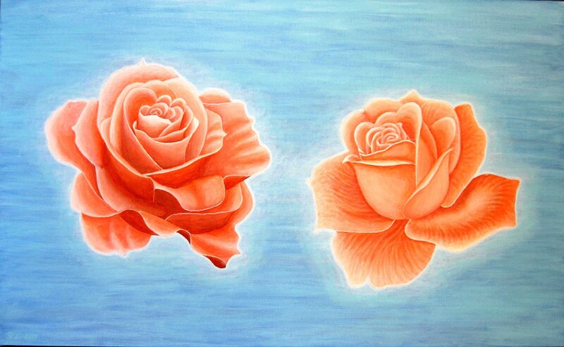 Akrylmålning Två rosor av Gösta Lindunger