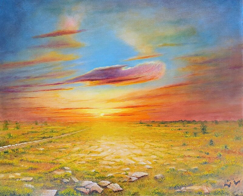 Oljemålning Solnedgång över Stora Alvaret - Öland av Natale Orlich
