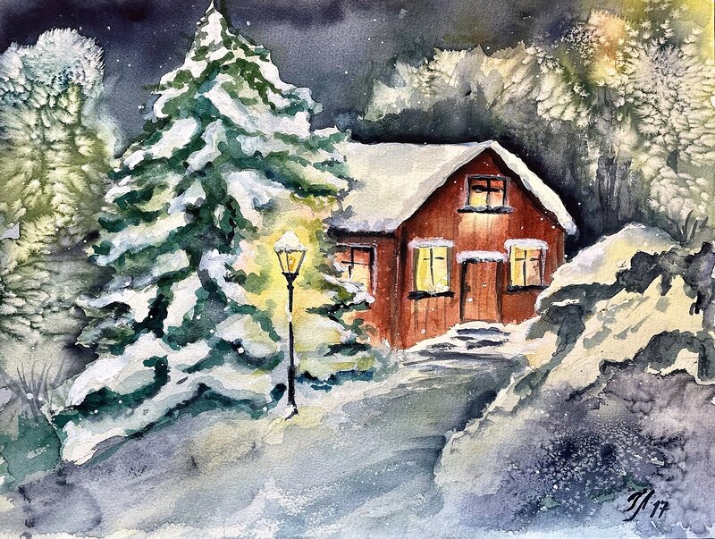 Akvarell Jul av Tanya Lundmark