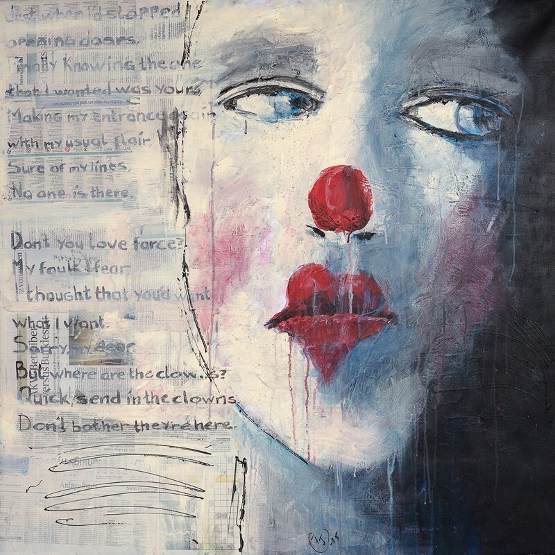 Akrylmålning Send in the clowns av Frank Forsman