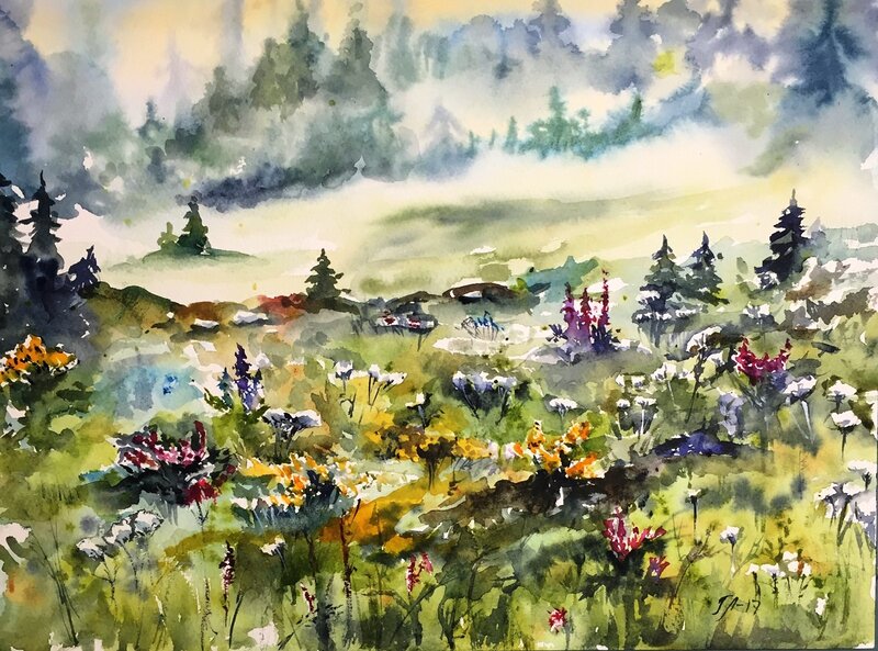 Akvarell Blommande ang av Tanya Lundmark