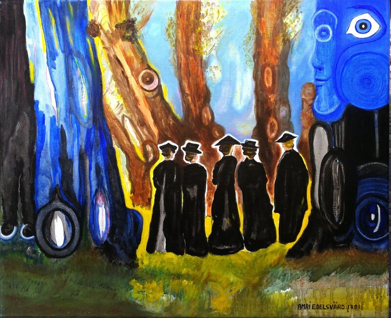 Oljemålning 5 damer i samförstånd av Amri Margareta Edelsvärd