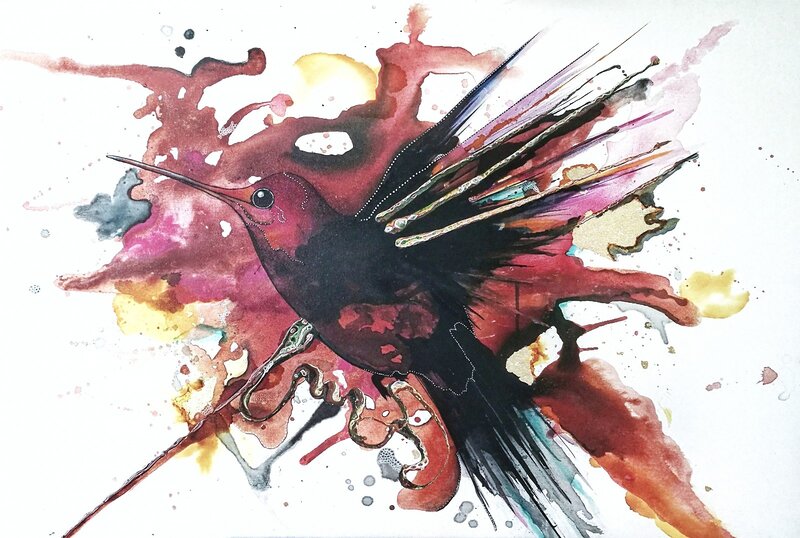 Akrylmålning Colibri Fusion av Helena Mernissi