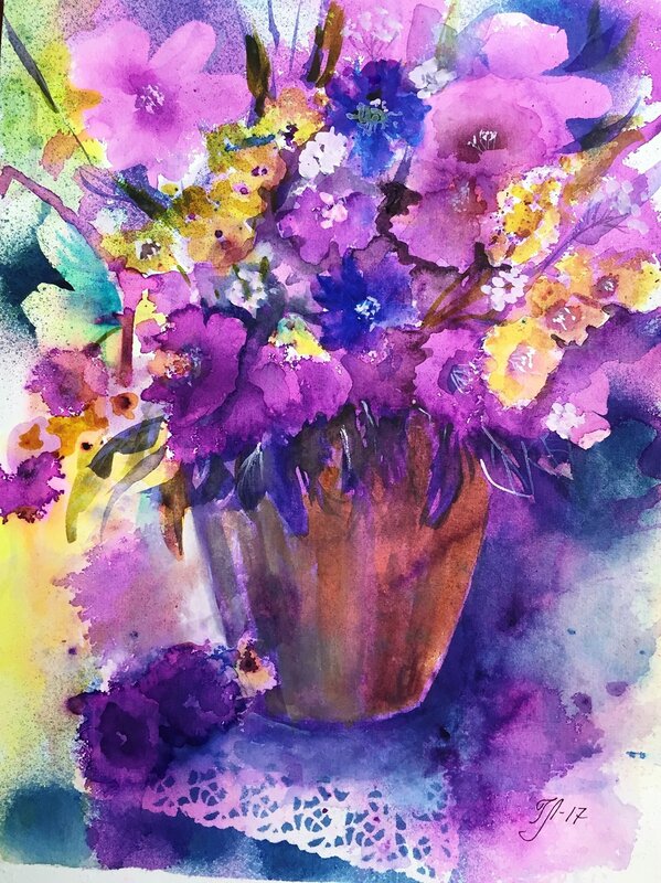 Akvarell Violett bukett av Tanya Lundmark