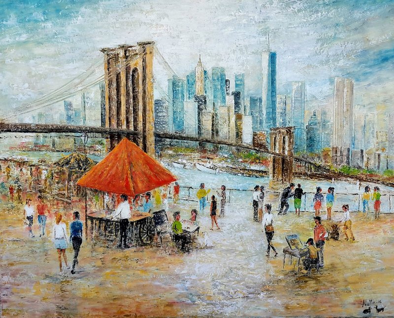 Oljemålning Brooklyn Bridge av Natale Orlich