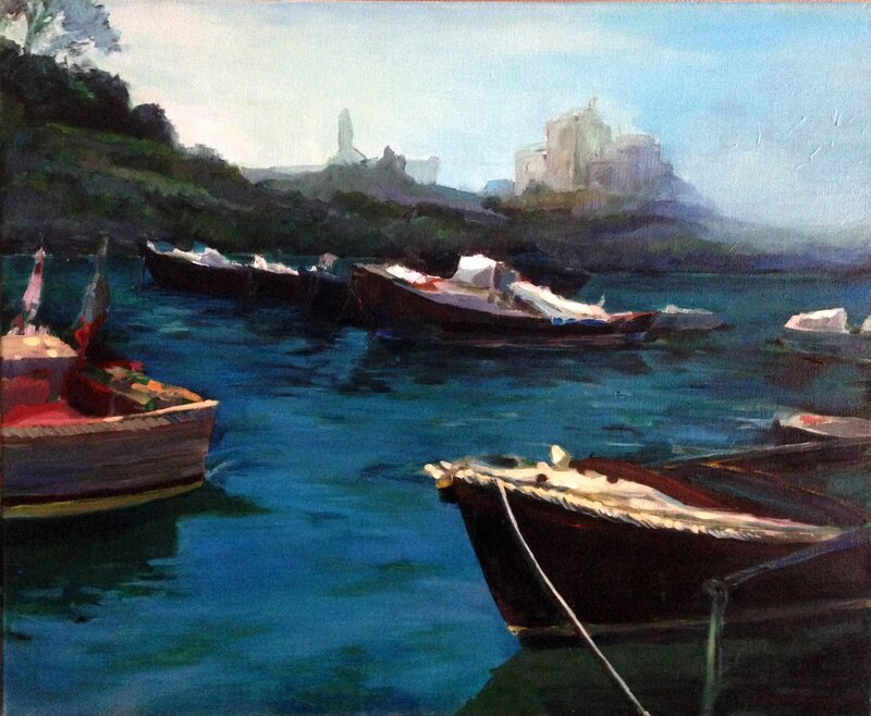 Oljemålning Portofino av Dora Krincy