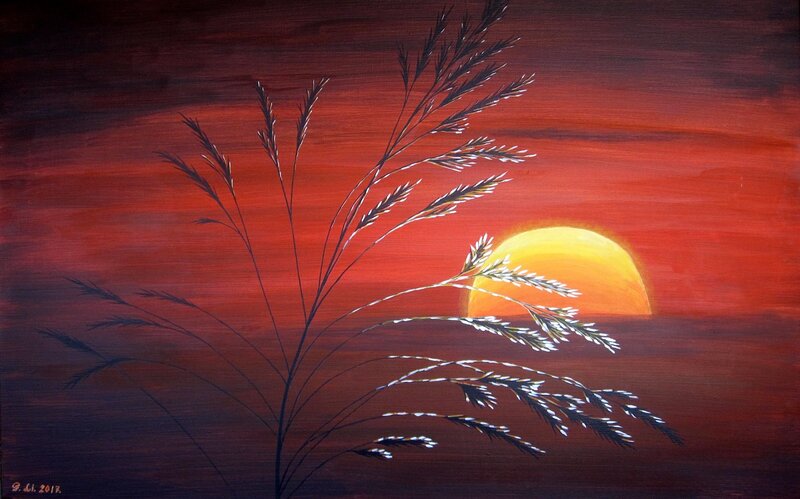 Akrylmålning Solen o gräsvippan av Gösta Lindunger