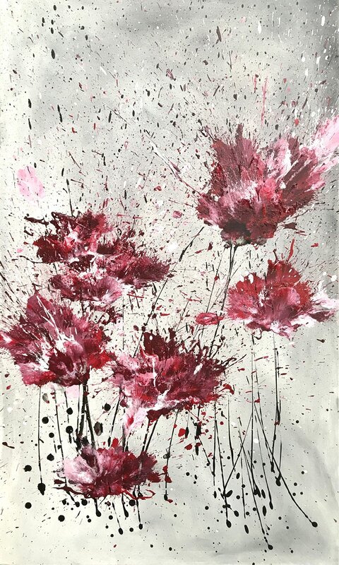 Akrylmålning Cascading Carnations av Joacim Broström • JoacimArt