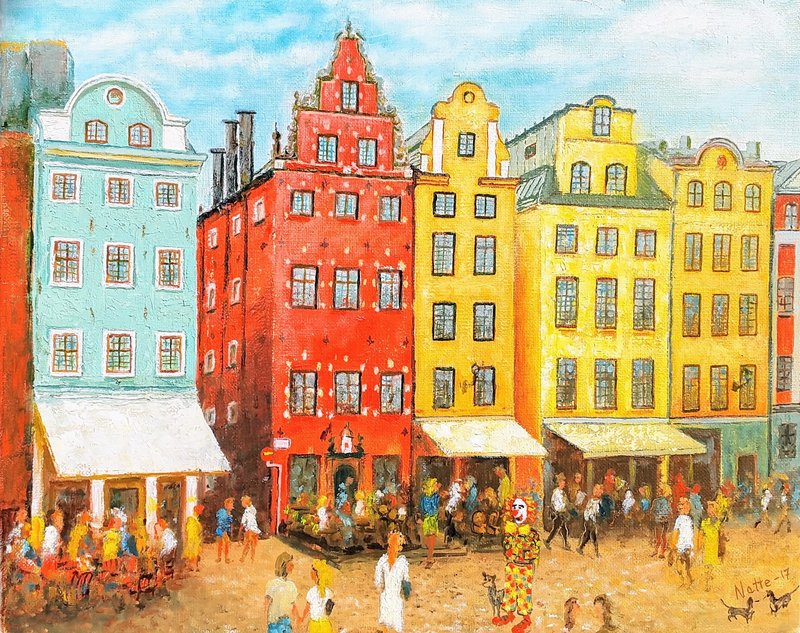 Oljemålning Gamla stan  -  Stockholm av Natale Orlich