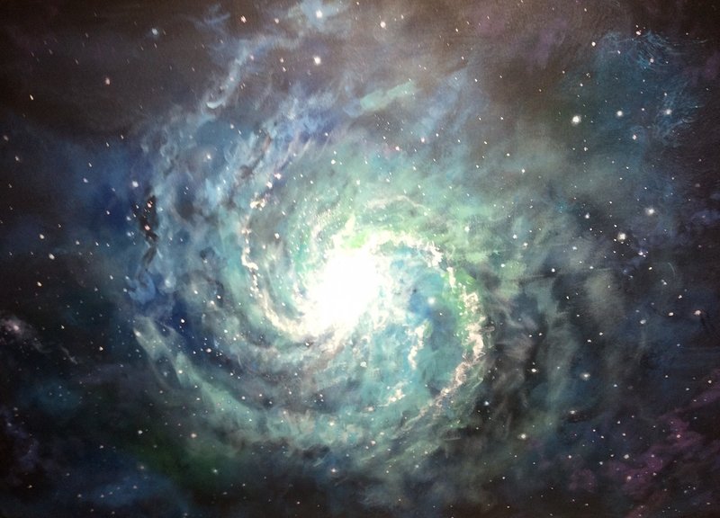 Akrylmålning Blå Spiralgalax (SÅLD) av Frida Åstrand
