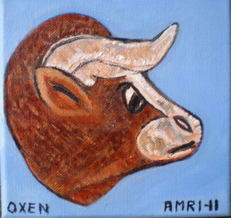 Oljemålning Oxen av Amri Margareta Edelsvärd