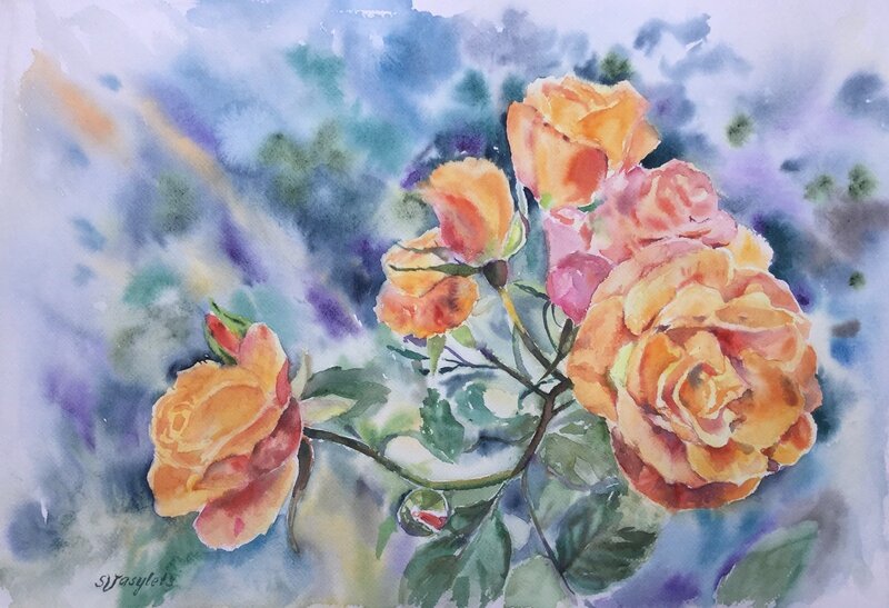 Akvarell Mammas rosor av Svitlana Vasylets