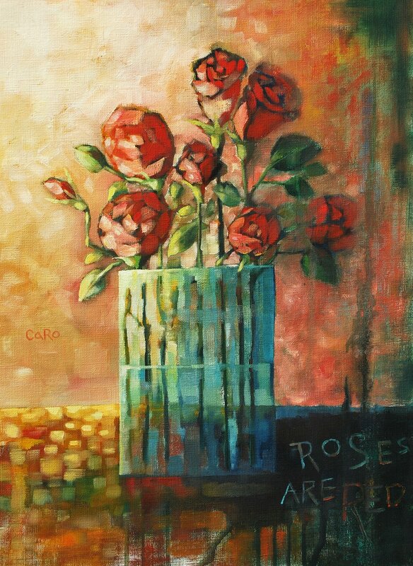 Oljemålning Roses are red av Caroline Roberts