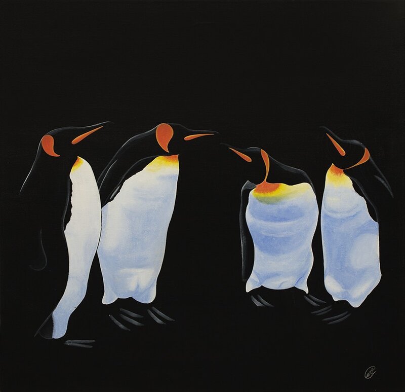 Akrylmålning Pingviner av Erik Ahlinder