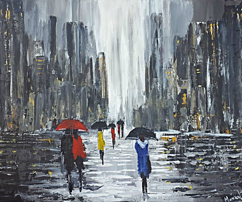 Akrylmålning Paris in rain av Monika Lenander
