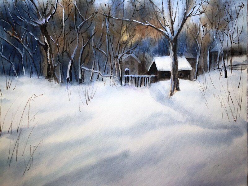 Akvarell Under snön av Tanya Lundmark