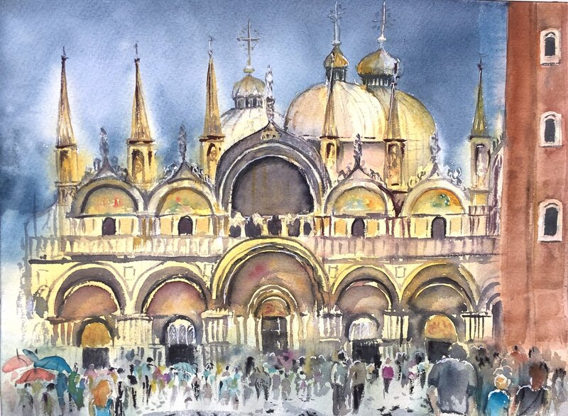 Akvarell Markuskyrkan (Venedig) av Tanya Lundmark