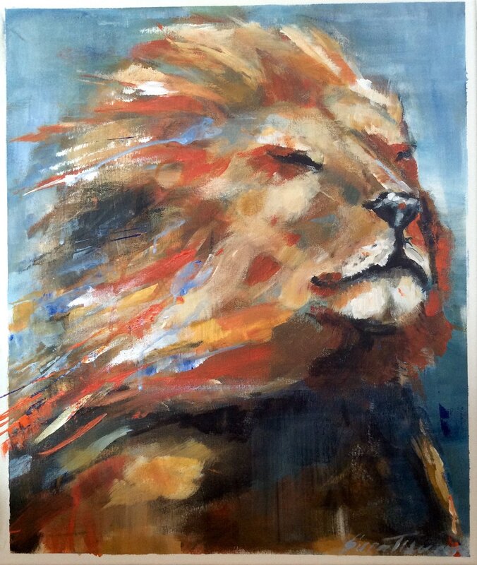 Akrylmålning I'am a lion av Sirpa Tiderman