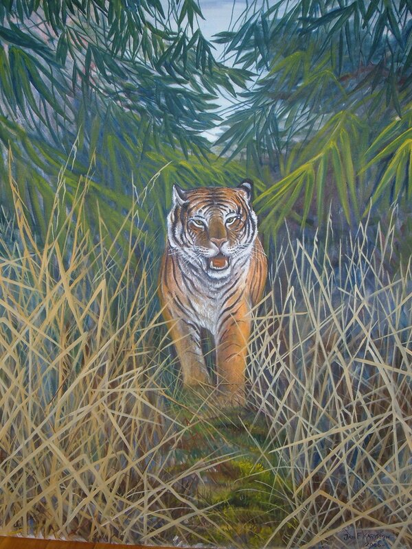 Oljemålning Tiger. av Jan F Karlsson