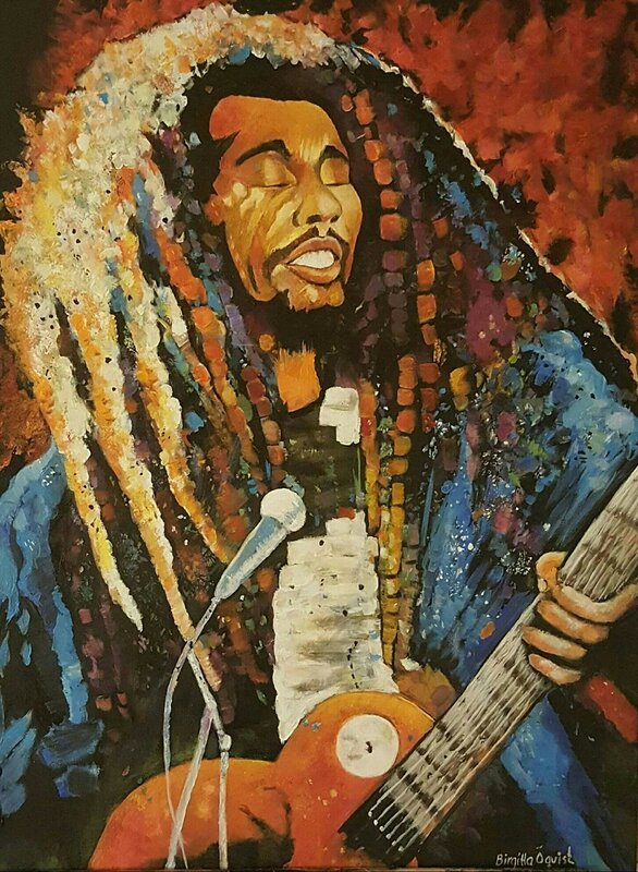 Akrylmålning Bob Marley av Birgitta Öqvist
