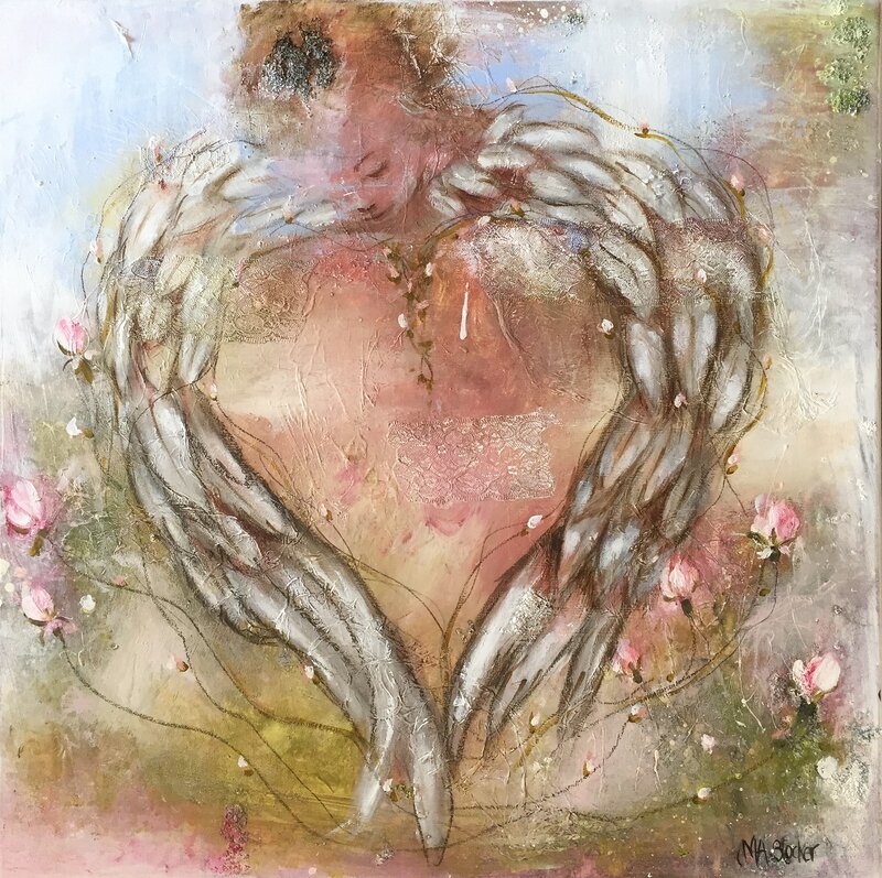 Akrylmålning Heart - Sweet little angel av Annette MA Stocker